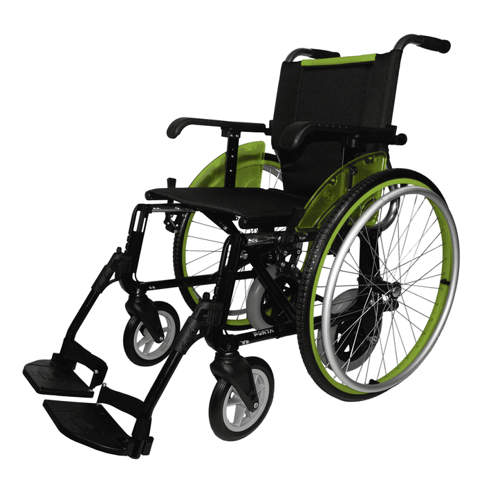 Silla de ruedas con ruedas de transito estrechas y autopropulsables