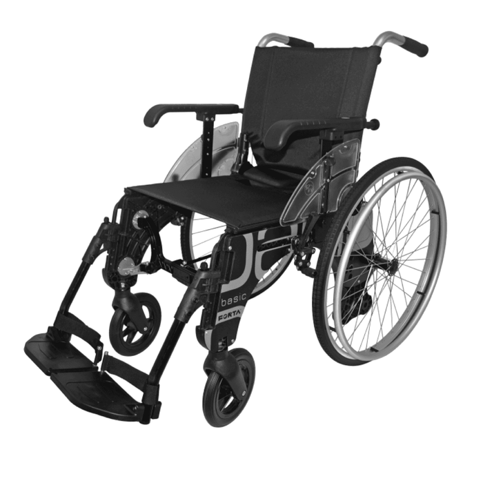 Silla de ruedas reclinable auto propulsable con reposapiés extraibles