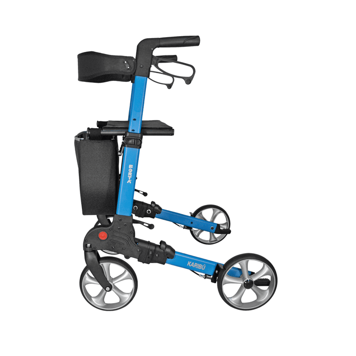 Rollator super plegable con respaldo acolchado, asiento de tela y cesta