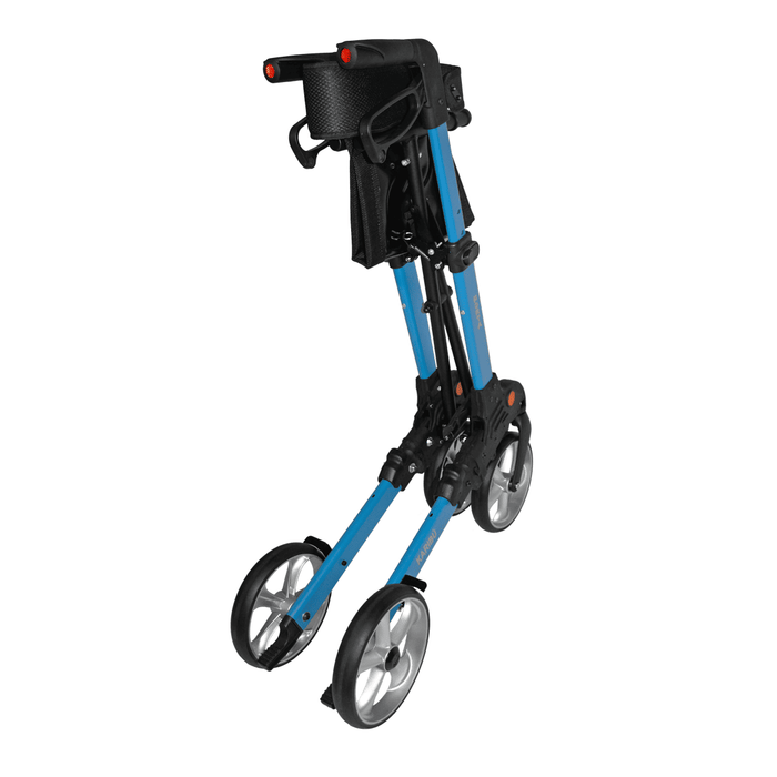 Rollator super plegable con respaldo acolchado, asiento de tela y cesta