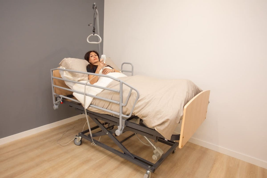 Cama articulada plus eléctrica de somier 90cm + cabecero + piecero + carro elevador + barandillas plegables
