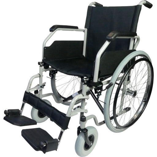 Silla de ruedas robusta y económica con reposabrazos y reposapiés