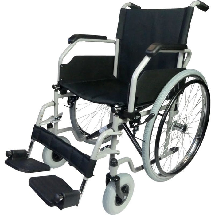 Silla de ruedas robusta y económica con reposabrazos y reposapiés