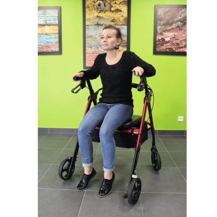 Andador bariátrico Neo XL de frenos de pastilla con ruedas grandes y asiento