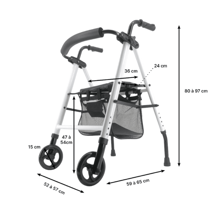 Andador Neo Classic de tubo ovalado con ruedas delanteras y asiento grande