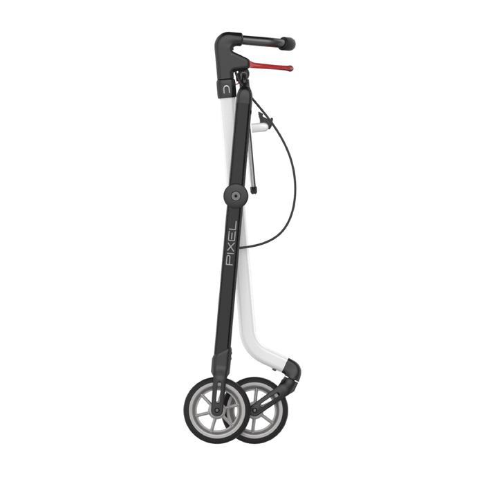 Rollator con bandeja para interior con freno de barra y sistema de plegado