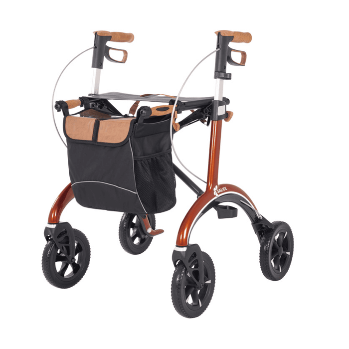 Rollator de Carbono Saljol Ultraligero – Andador Premium con Frenos Ajustables, Ruedas de 25 cm, Bolsa Extraíble y Reflectores – Tallas M y L – Hasta 150 kg