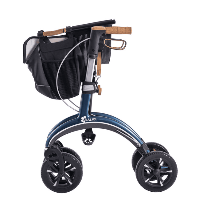 Rollator de Carbono Saljol Ultraligero – Andador Premium con Frenos Ajustables, Ruedas de 25 cm, Bolsa Extraíble y Reflectores – Tallas M y L – Hasta 150 kg