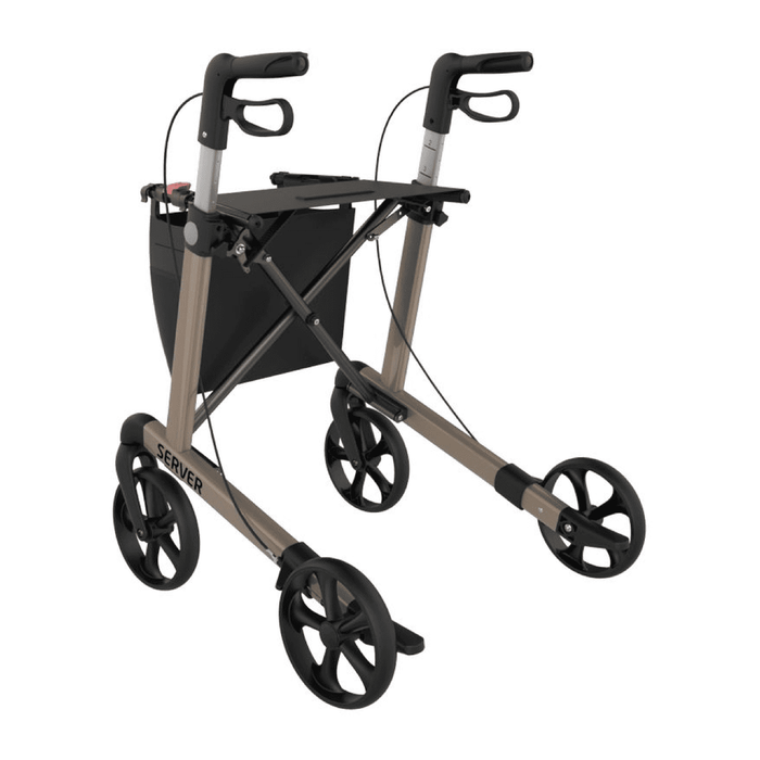 Rollator de gama alta ultraligero plegado bloqueable de aluminio con pisadores para subir bordillos