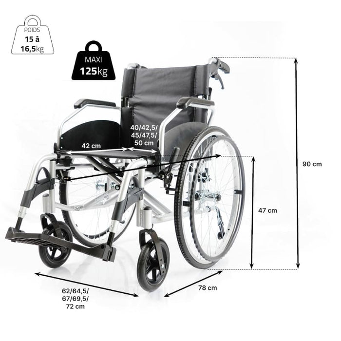 Silla de ruedas plegable con frenos de acompañante y ruedas antivuelco MouvLight
