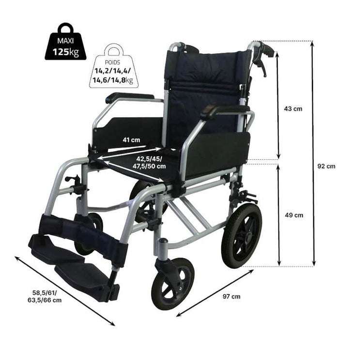 Silla de ruedas plegable de transferencia con apoyabrazos ideal para hogar